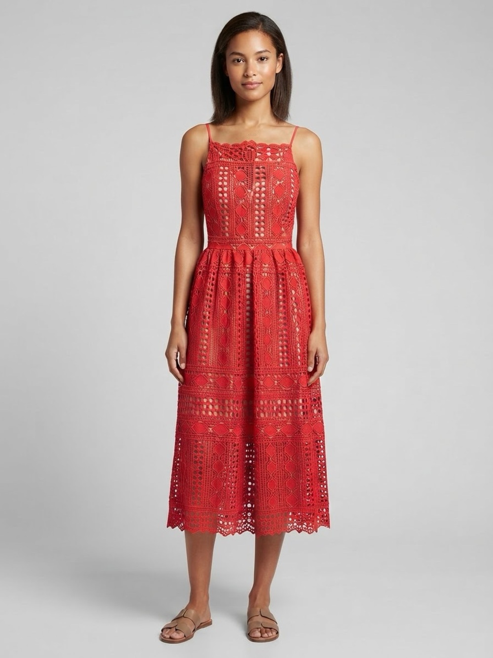 ASOS Red Lace Maxi Dress with Spaghetti Straps Size 6